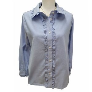 English Factory Ruffle Peter Pan Collar Grandma Coastal Top Shirt Size M